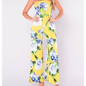 FASHION NOVA FLOWERY YELLOW JUMPSUIT